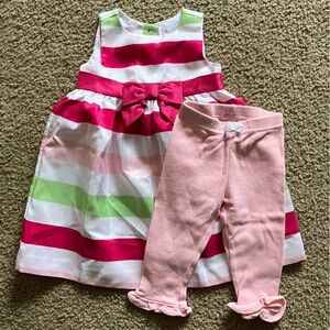 Gymboree Pink and Green Striped Dress with Leggings